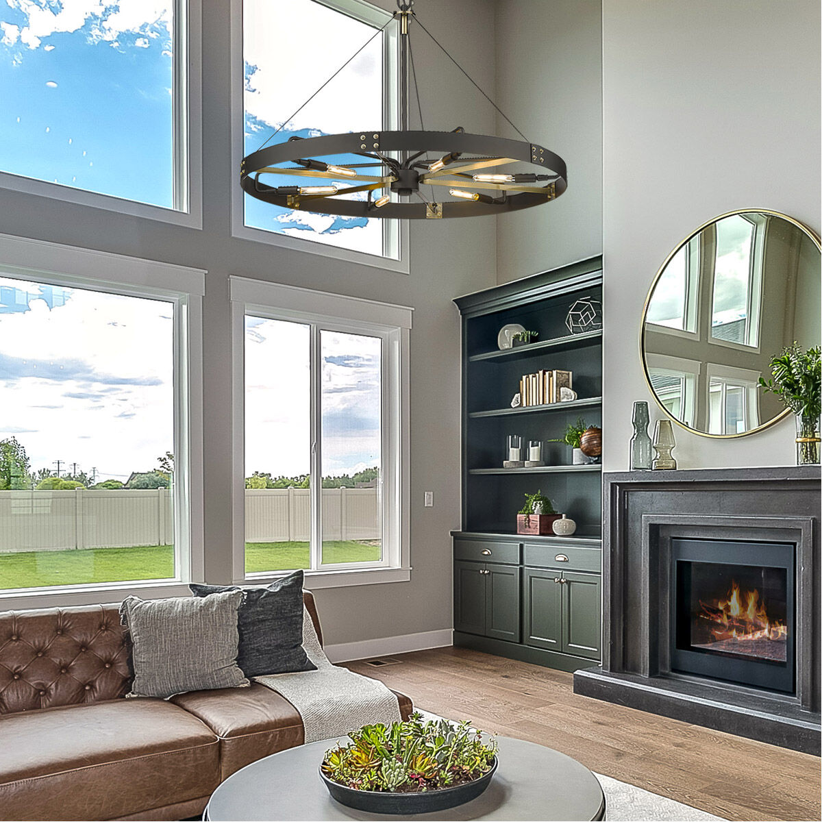 Vaughn 6 Light 33 inch Natural Black Pendant Ceiling Light in Aged Brass, Large